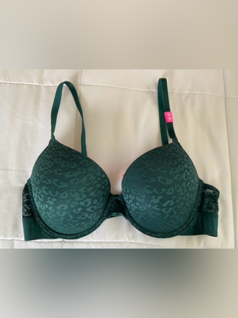 NWT PINK Victoria's Secret Dark Green Lace Push-Up Bra/Size 36C